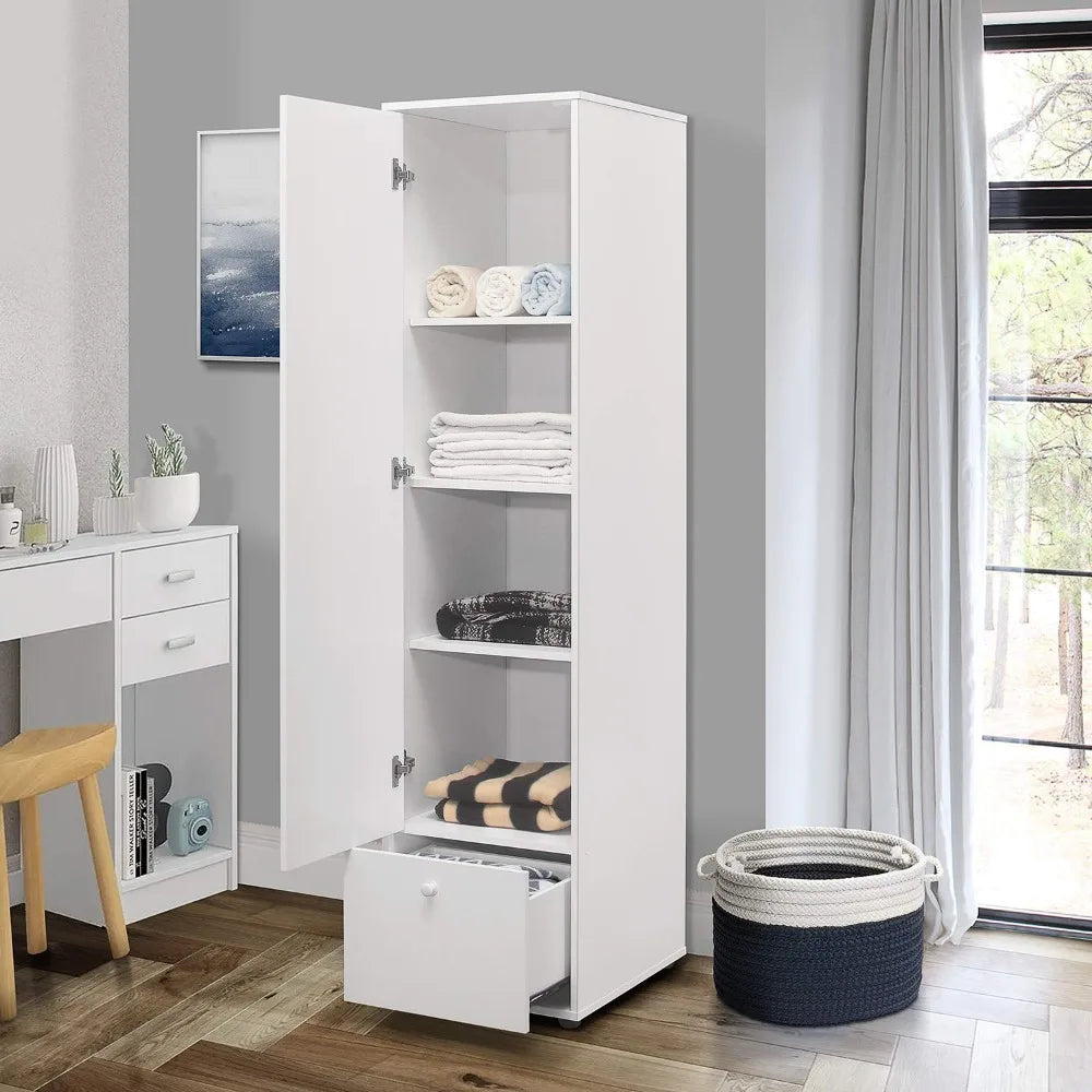 Wardrobe Armoire With Shelves And Drawer For Bedroom Storage