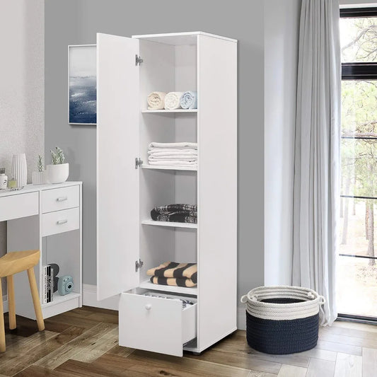 Wardrobe Armoire With Shelves And Drawer For Bedroom Storage