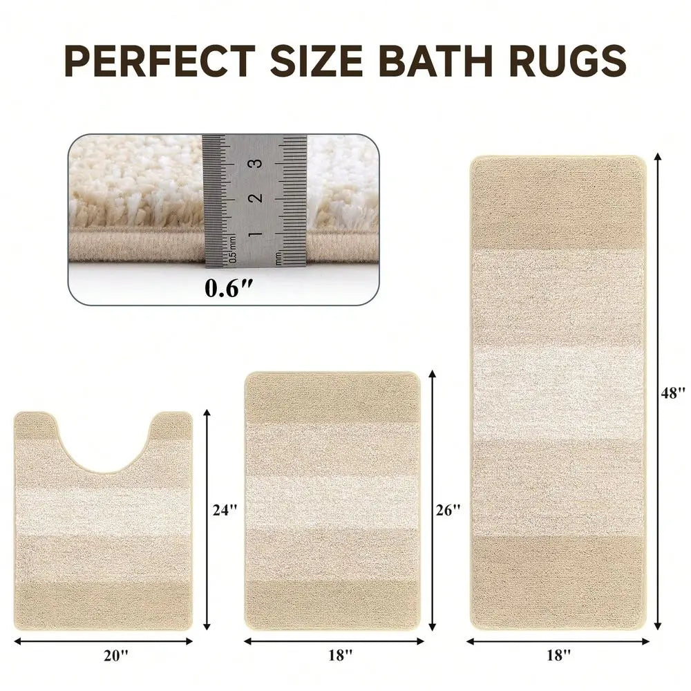Three Piece Microfiber Absorbent Non Slip Bath Rug Set