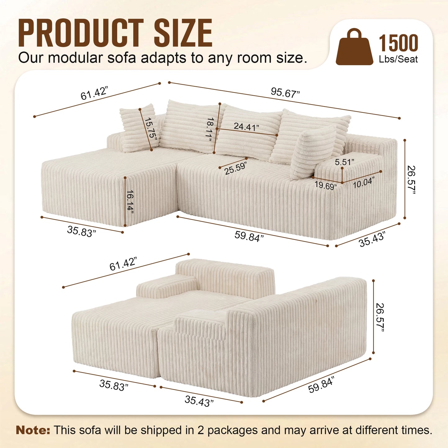 Redlife L Shape Corduroy Sectional Sofa Cloud Like Couch
