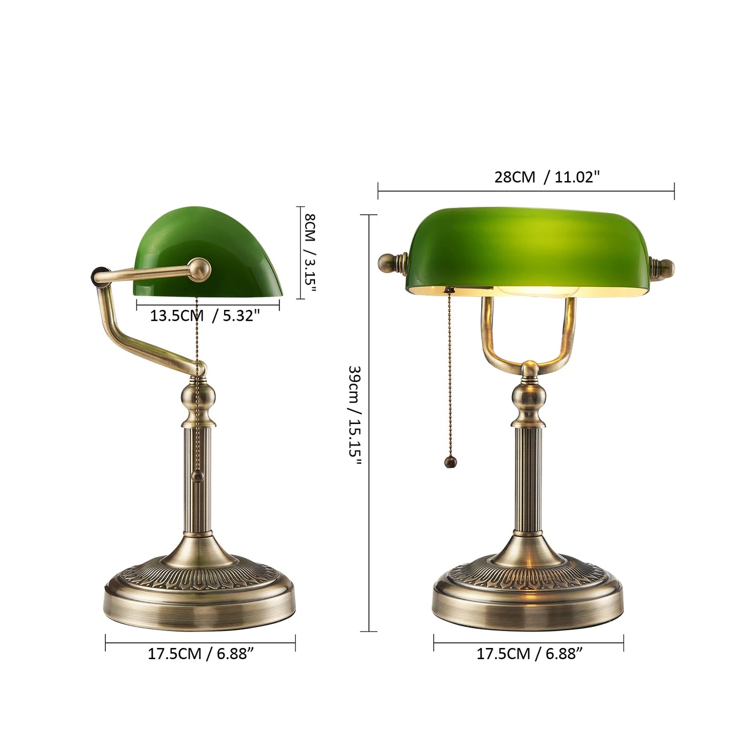 Newrays Glass Banker Lamp With Zipper Switch Plug In E27