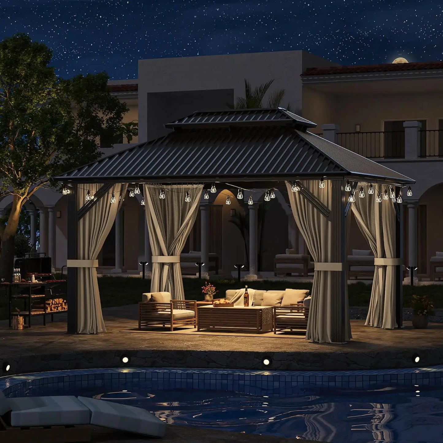 Aluminum Frame Gazebo With Hardtop Steel Roof For Outdoor Use