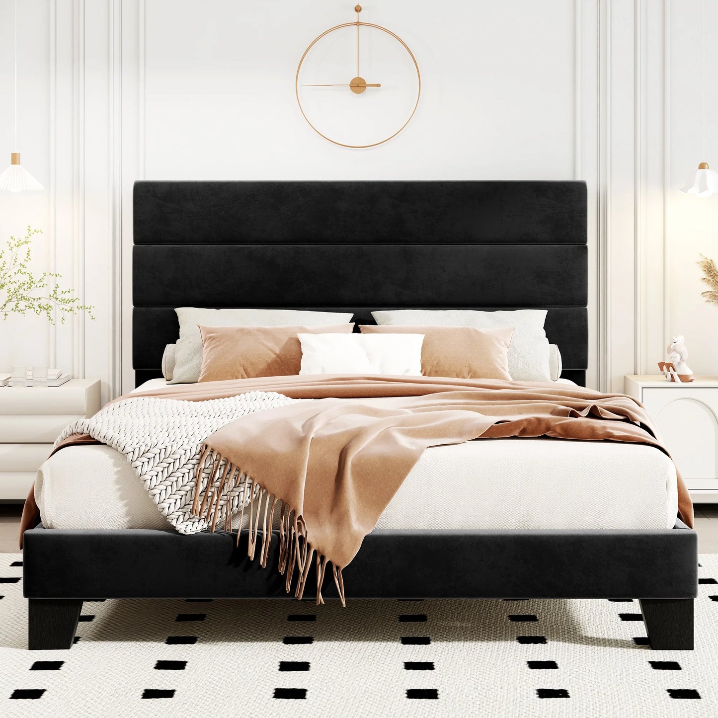 HOOMIC Bed Frame With Headboard Fabric Platform Bed With Slats