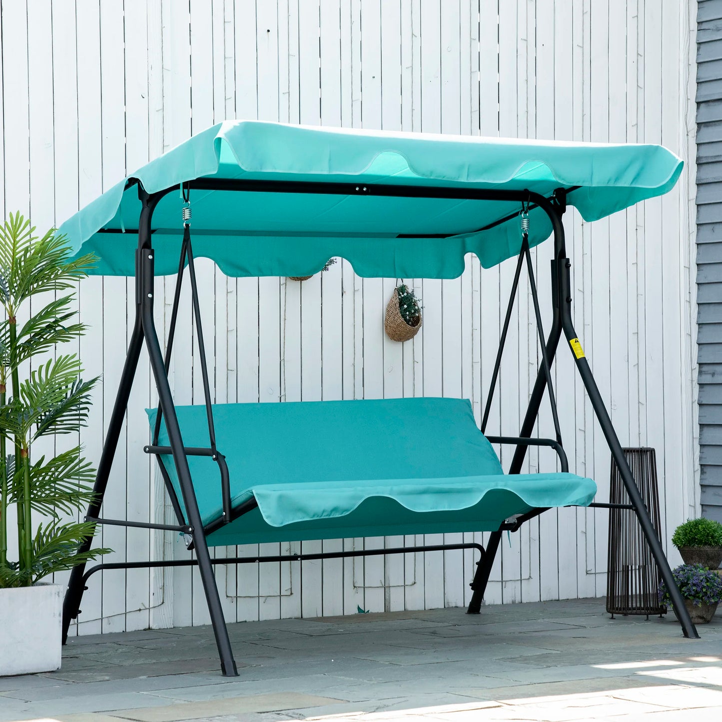 Outsunny 3-Seat Porch Swing Hammock Bench With Adjustable Canopy