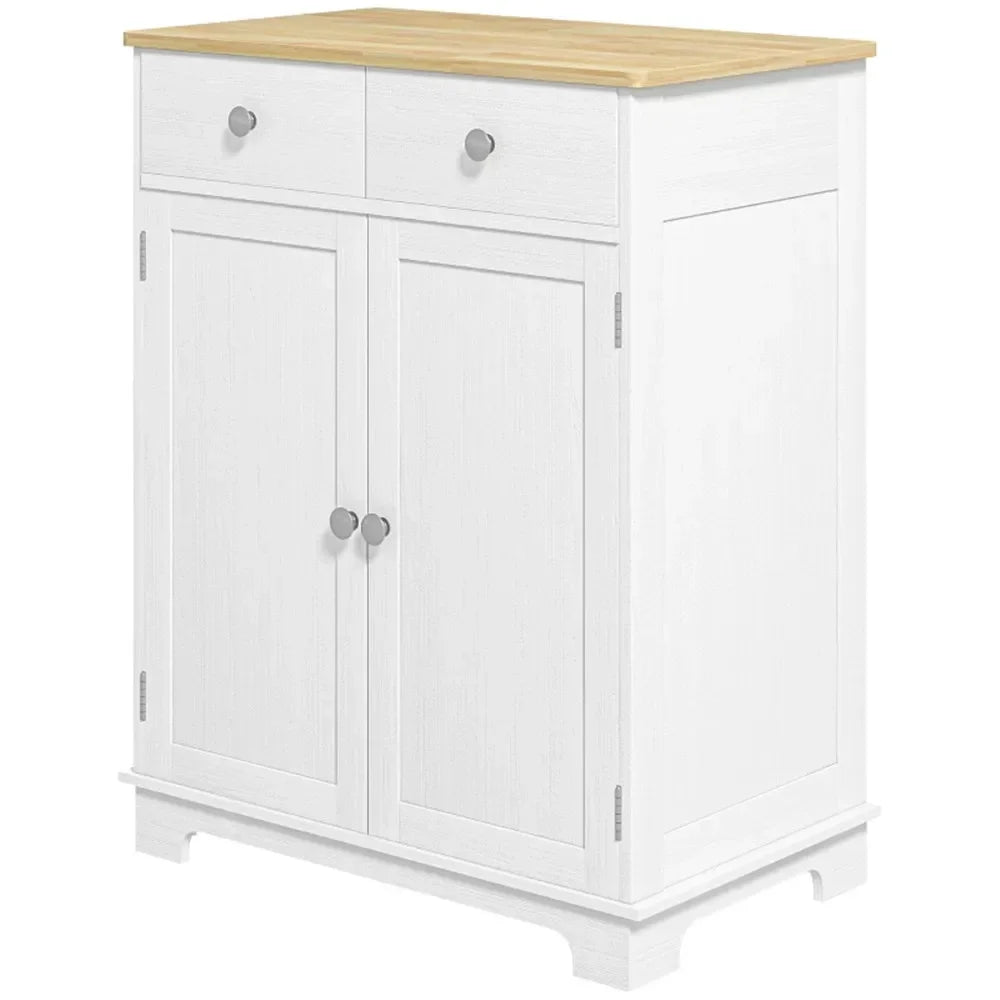 sideboard with solid wood countertop, modern kitchen storage cabinet, coffee bar cabinet with 2 drawers, doors and adjustable s