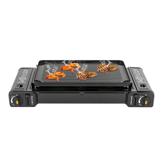 2500W Portable Camping Stove With 2 Burners And Baking Tray