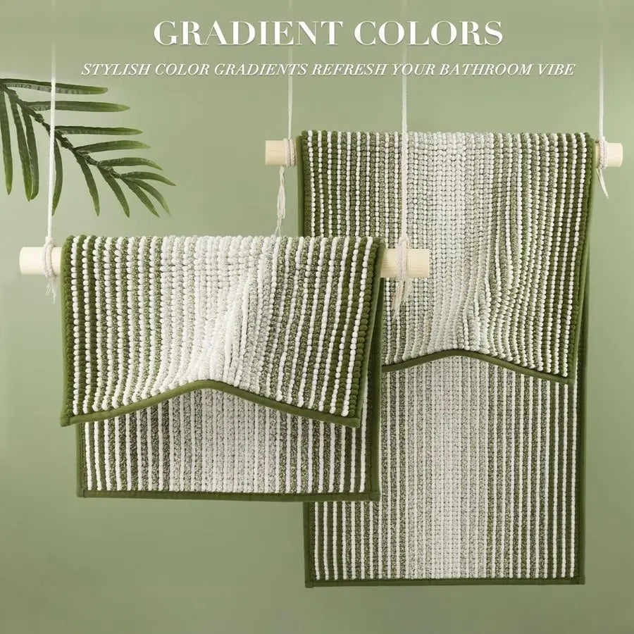 Premium Chenille Bath Mat Set 2 Piece Non Slip Shaggy