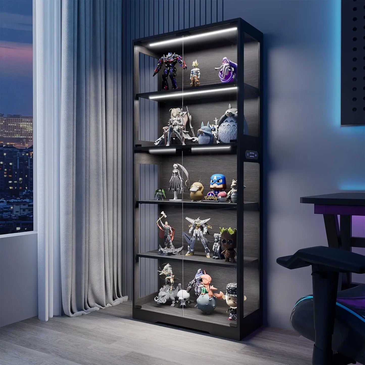 ZHILU 5-Tier Glass Display Cabinet With Motion Sensor LED Lights