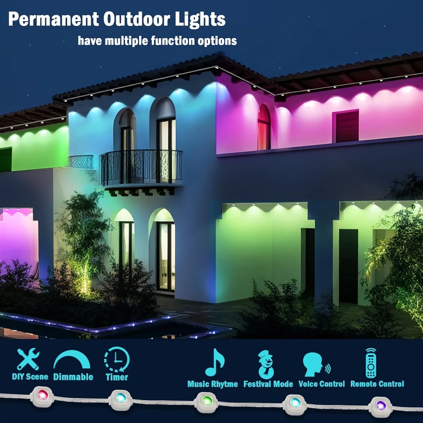 MIMIRGB Outdoor Eaves Lights LED String Strip With App Control