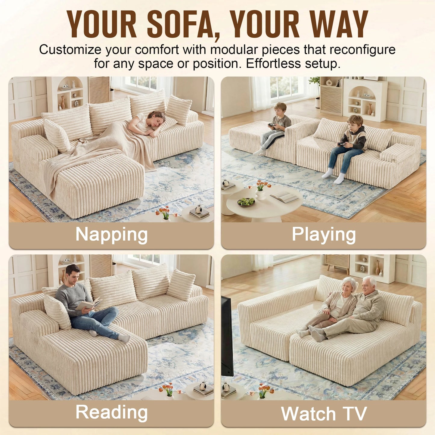 Redlife L Shape Corduroy Sectional Sofa Cloud Like Couch