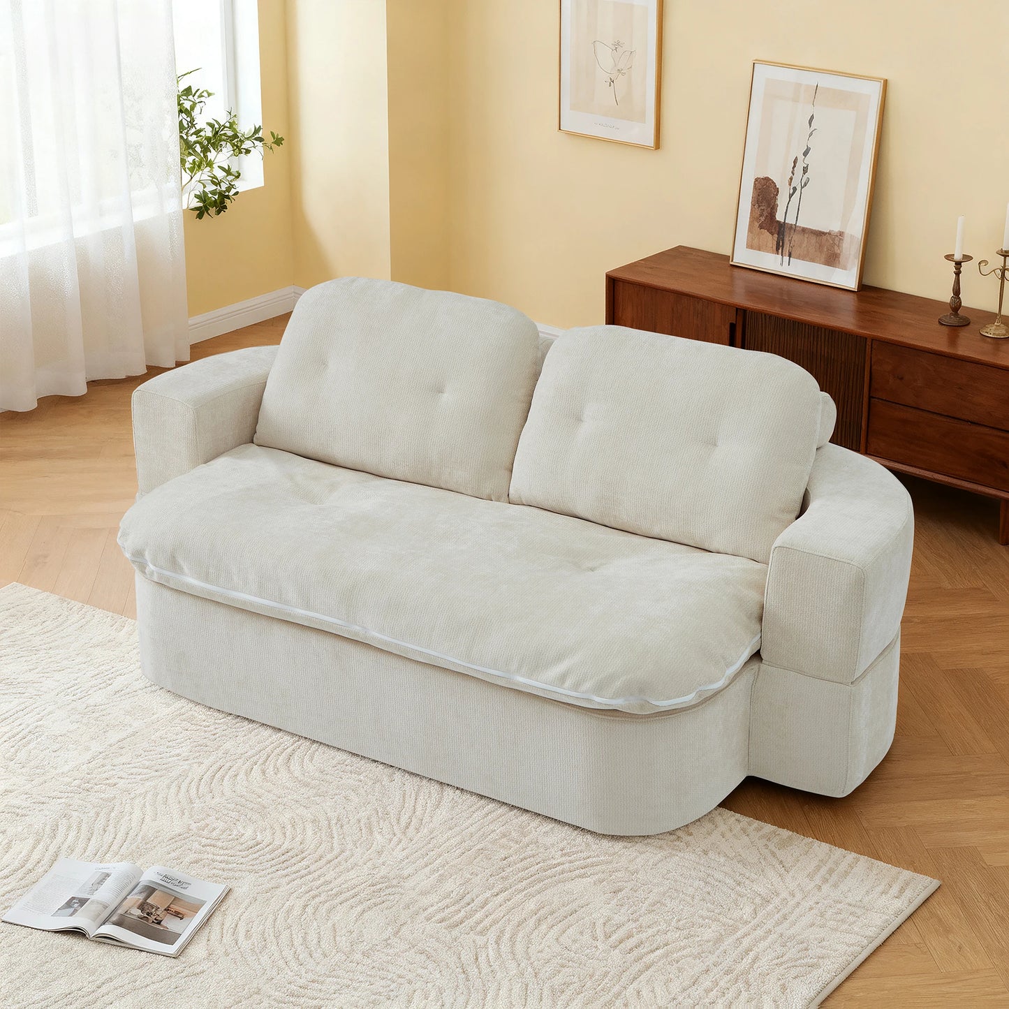 79" Convertible Sleeper Couch Bed, 2-in-1 Folding Sofa Bed with Pillow Blanket Loveseat Boneless Couches for Living Room Sofas