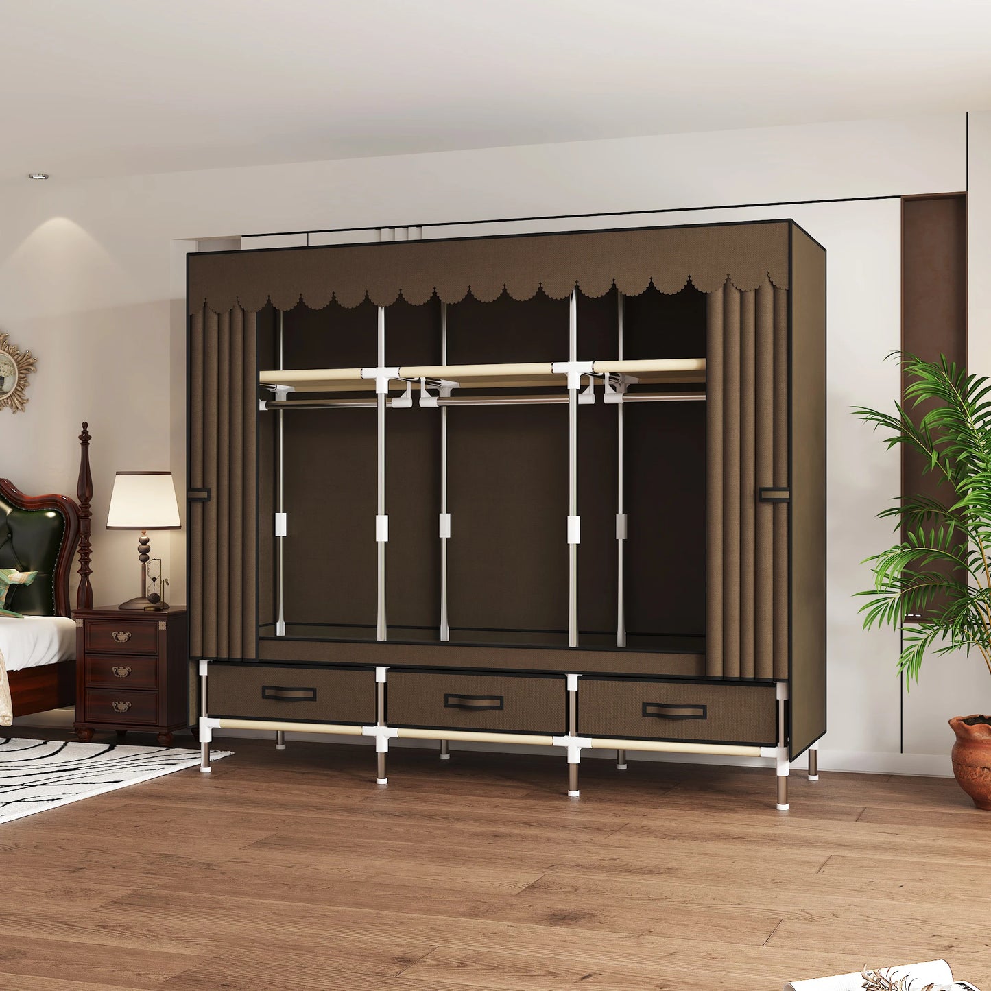 ArluKin Portable Wardrobe Closet With Steel Frame Nonwoven Dust Cover