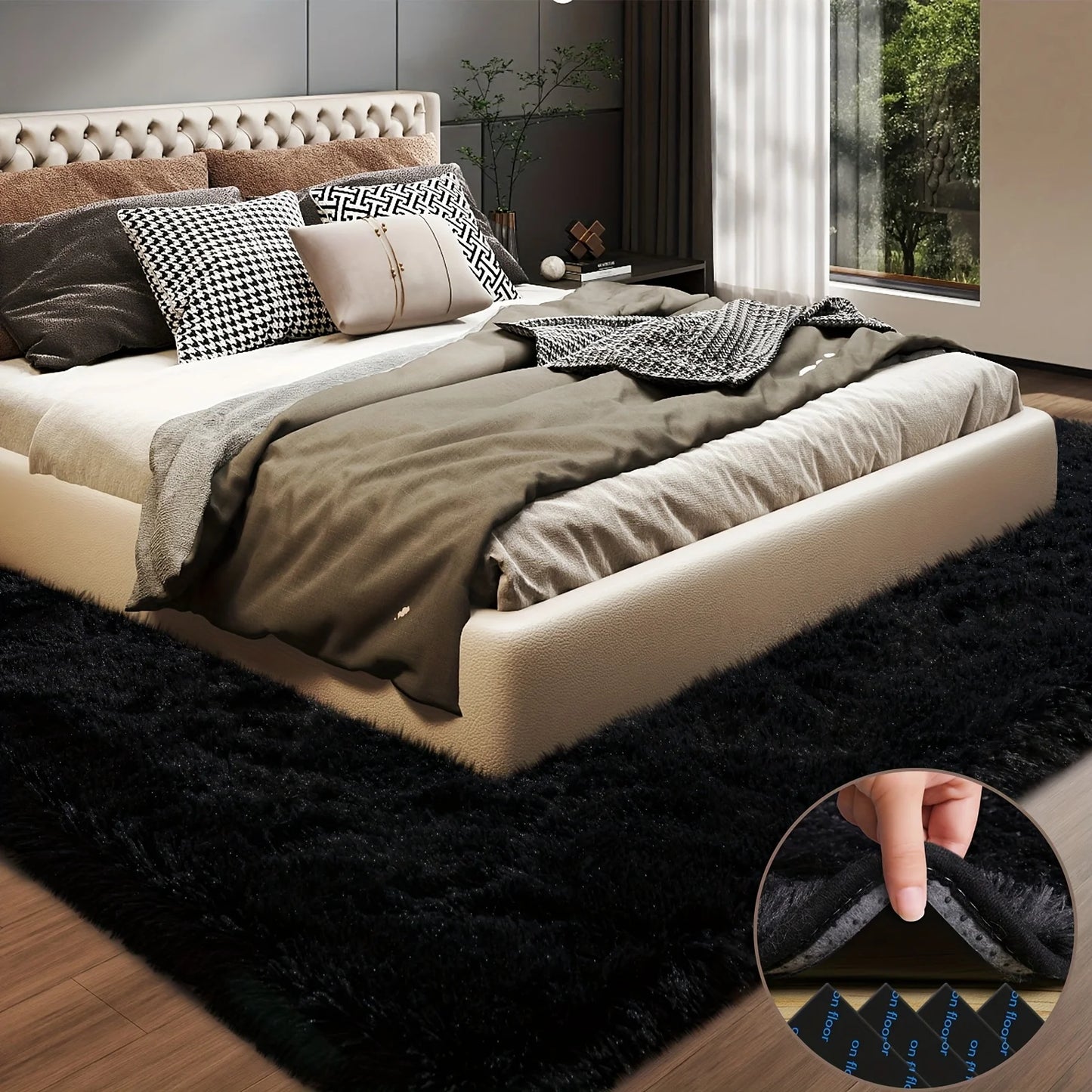 Geometric Aubusson Plush Area Rug Polyester Bedroom Decor