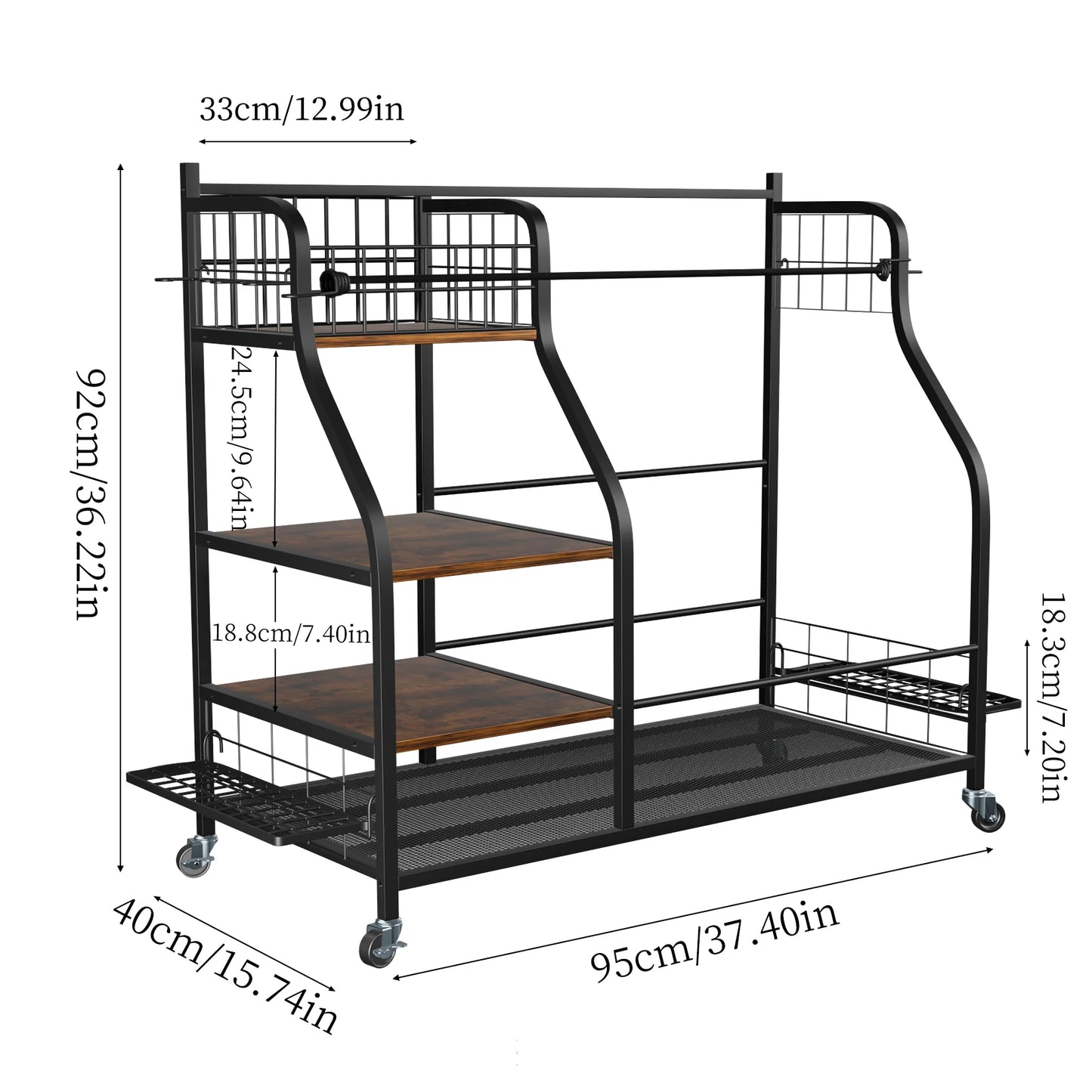 Three Tier Metal Rolling Golf Bags Storage Organizer Rack With Wheels