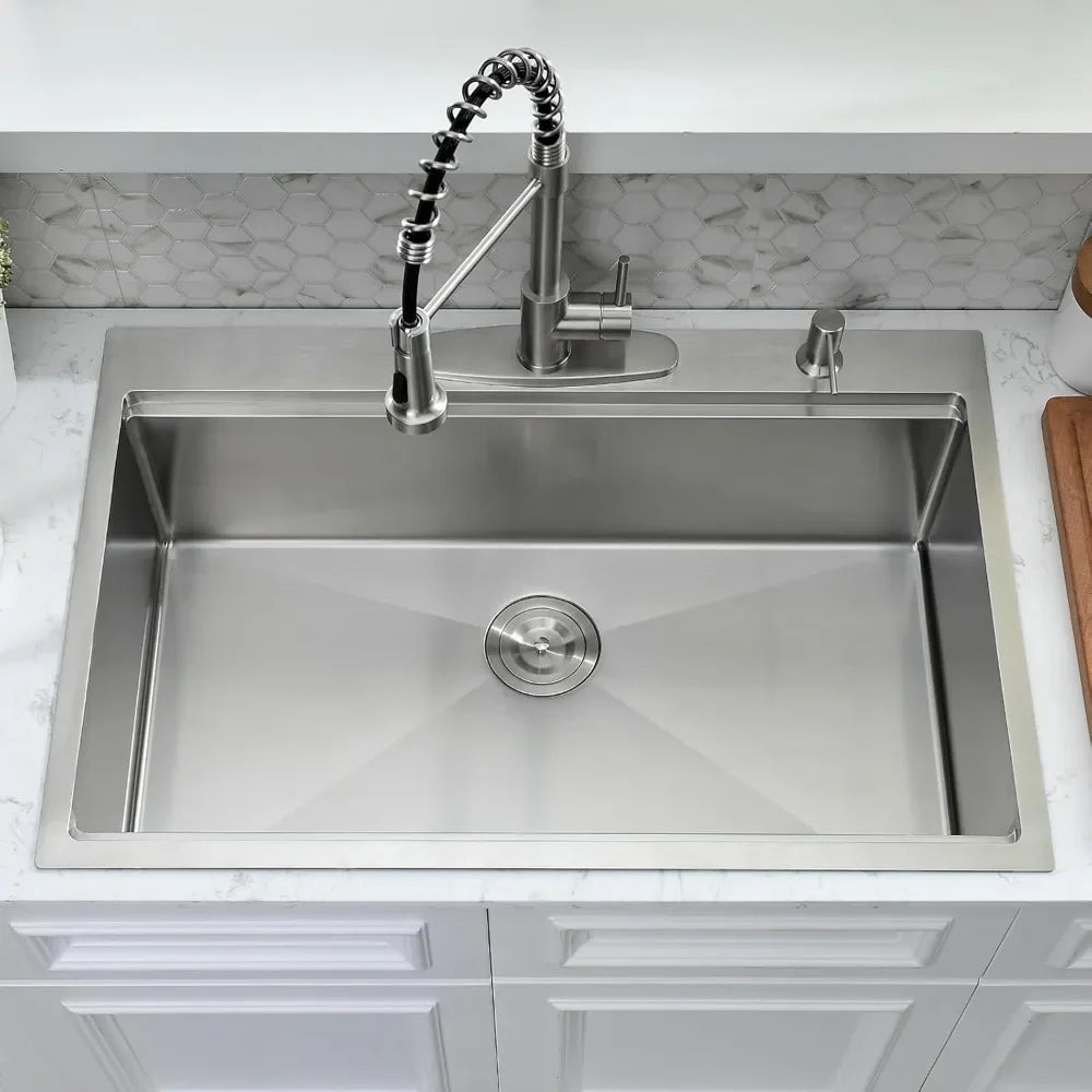 Stainless Steel Drop In Kitchen Sink With Faucet Combo