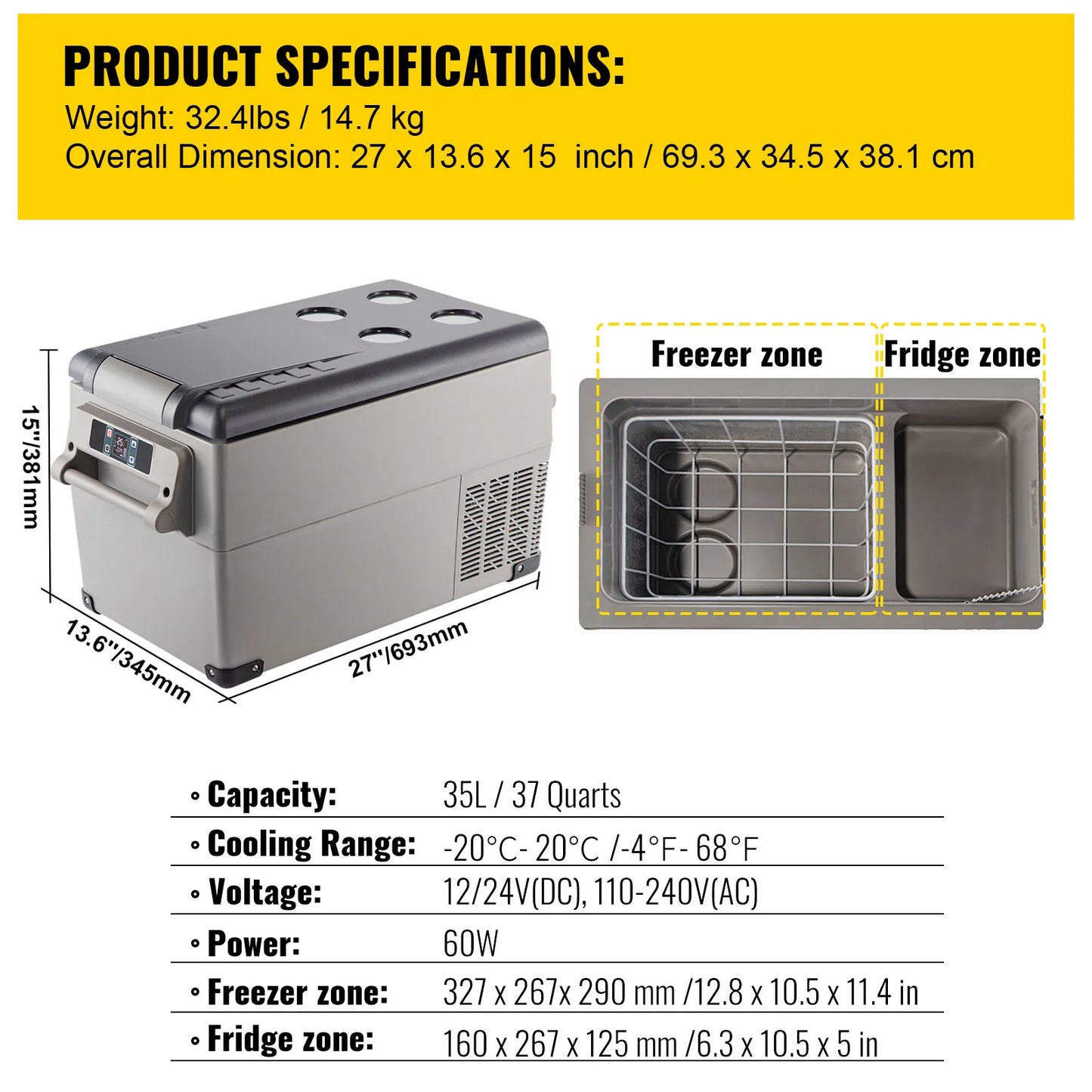 SucceBuy Portable Car Refrigerator Freezer Cooler Compressor 110-240V Camping