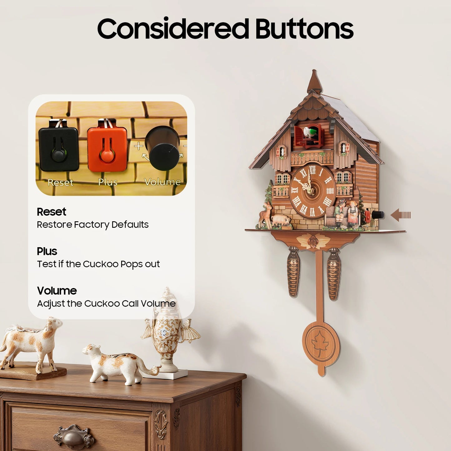Wall Mount Cuckoo Clock Wood Chime Time Display Antique Style