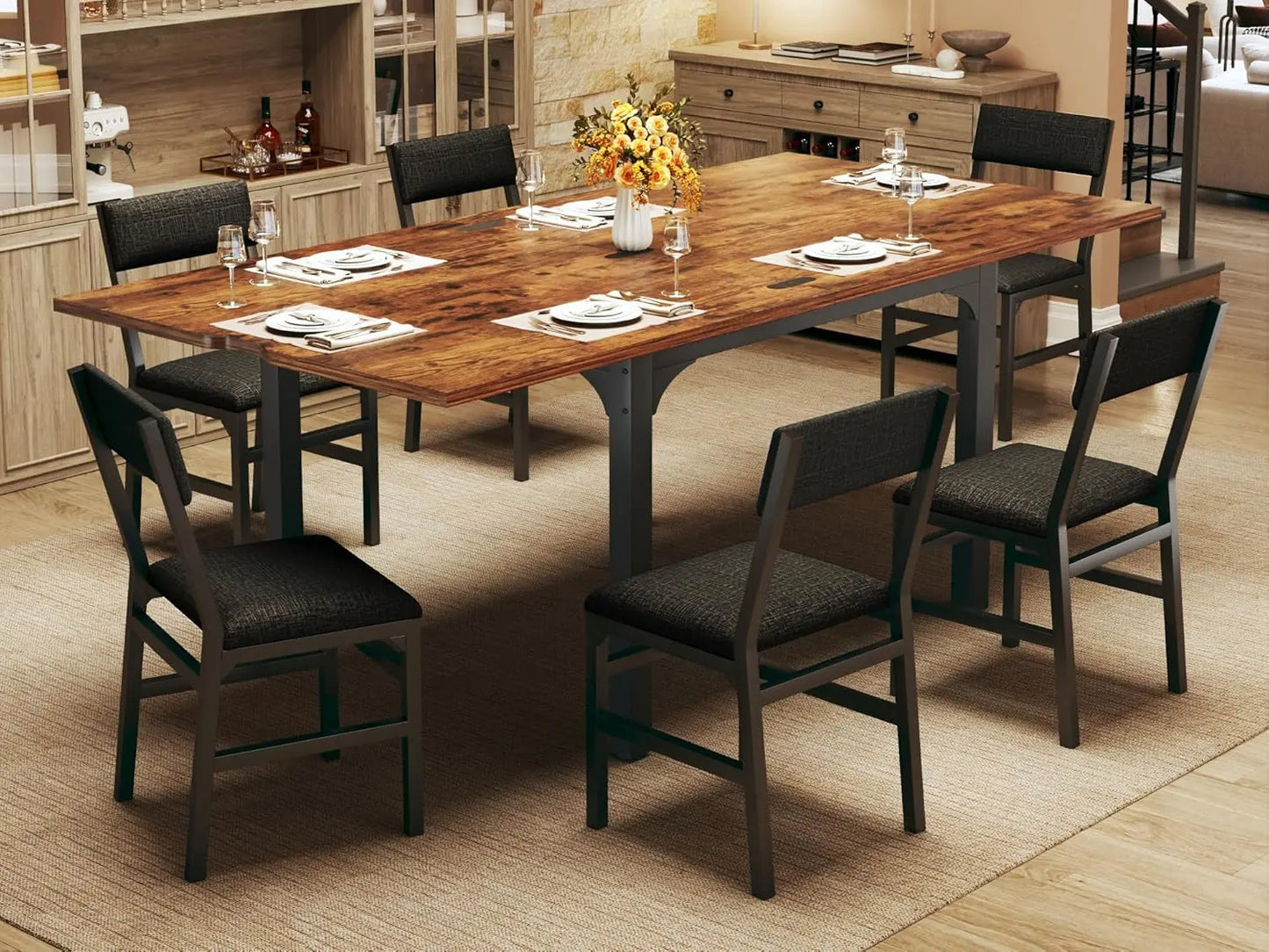 Guangbai 7 Piece Extendable Dining Table Set With Cushioned Chairs