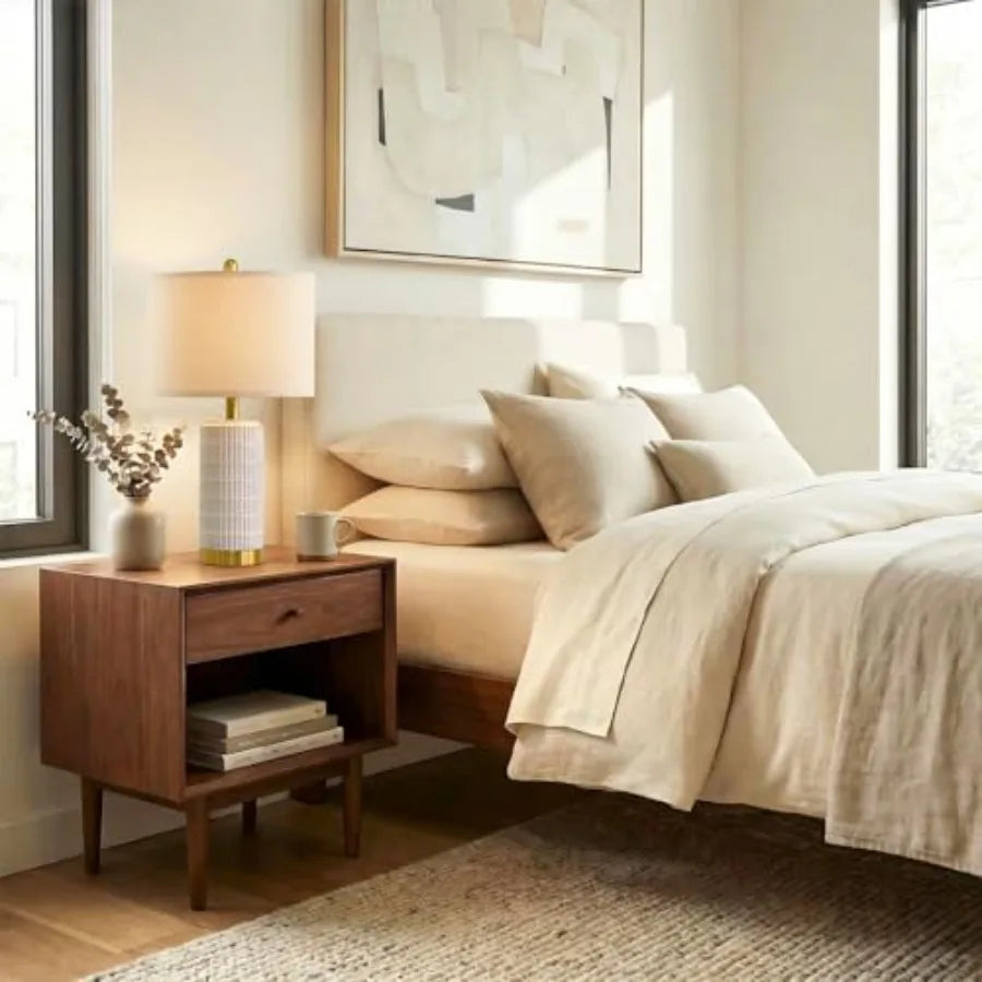 Set Of 2 Modern Ceramic Nightstand Lamps With Gold Bases