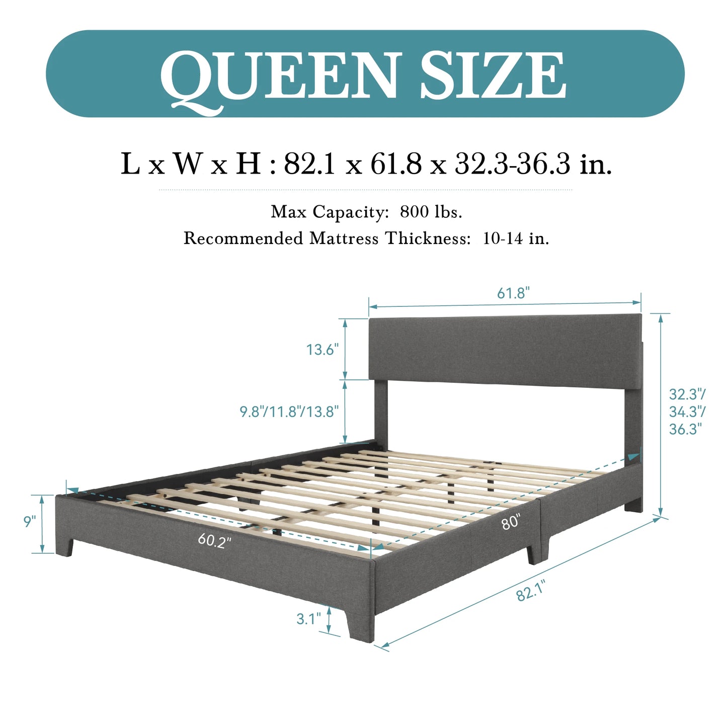 HOOMIC Upholstered Bed Frame With Adjustable Headboard Noise Free