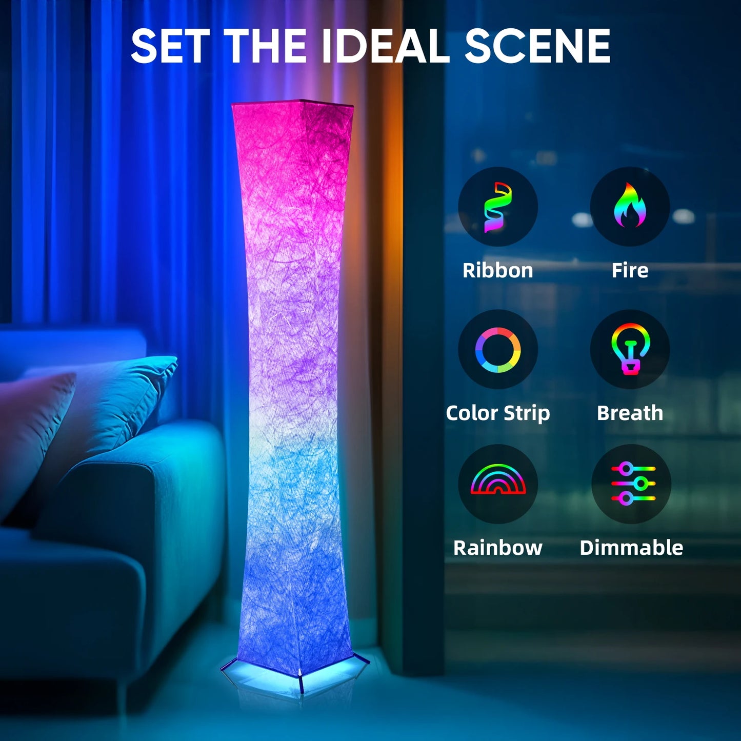 Simple Design Floor Lamp With 16 RGB LED Tyvek Shade