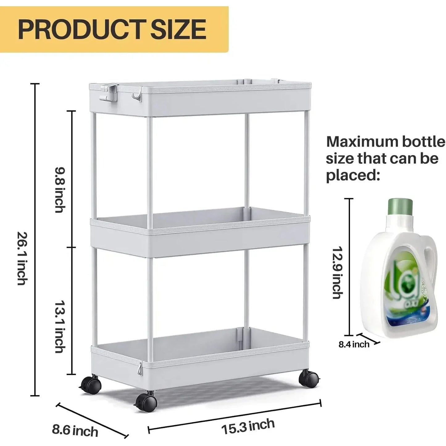 Rolling Storage Cart 3 Tier Organizer For Kitchen Office Bathroom