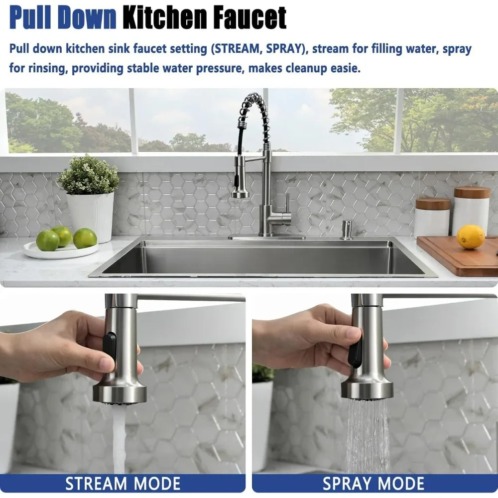 Stainless Steel Drop In Kitchen Sink With Faucet Combo