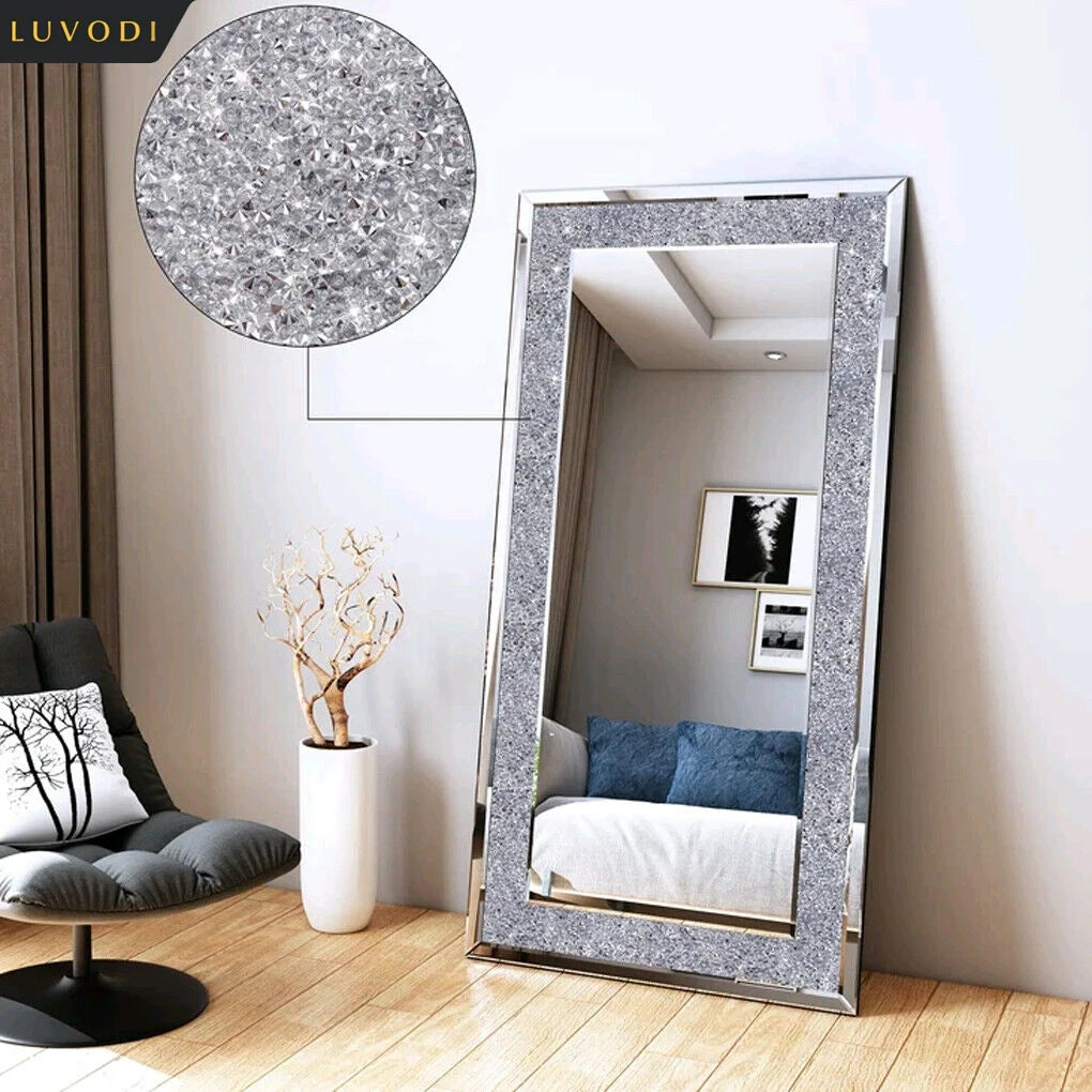 LUVODI Frameless Large Silver Sparkling Crystal Rhinestone Diamond Vanity Mirror
