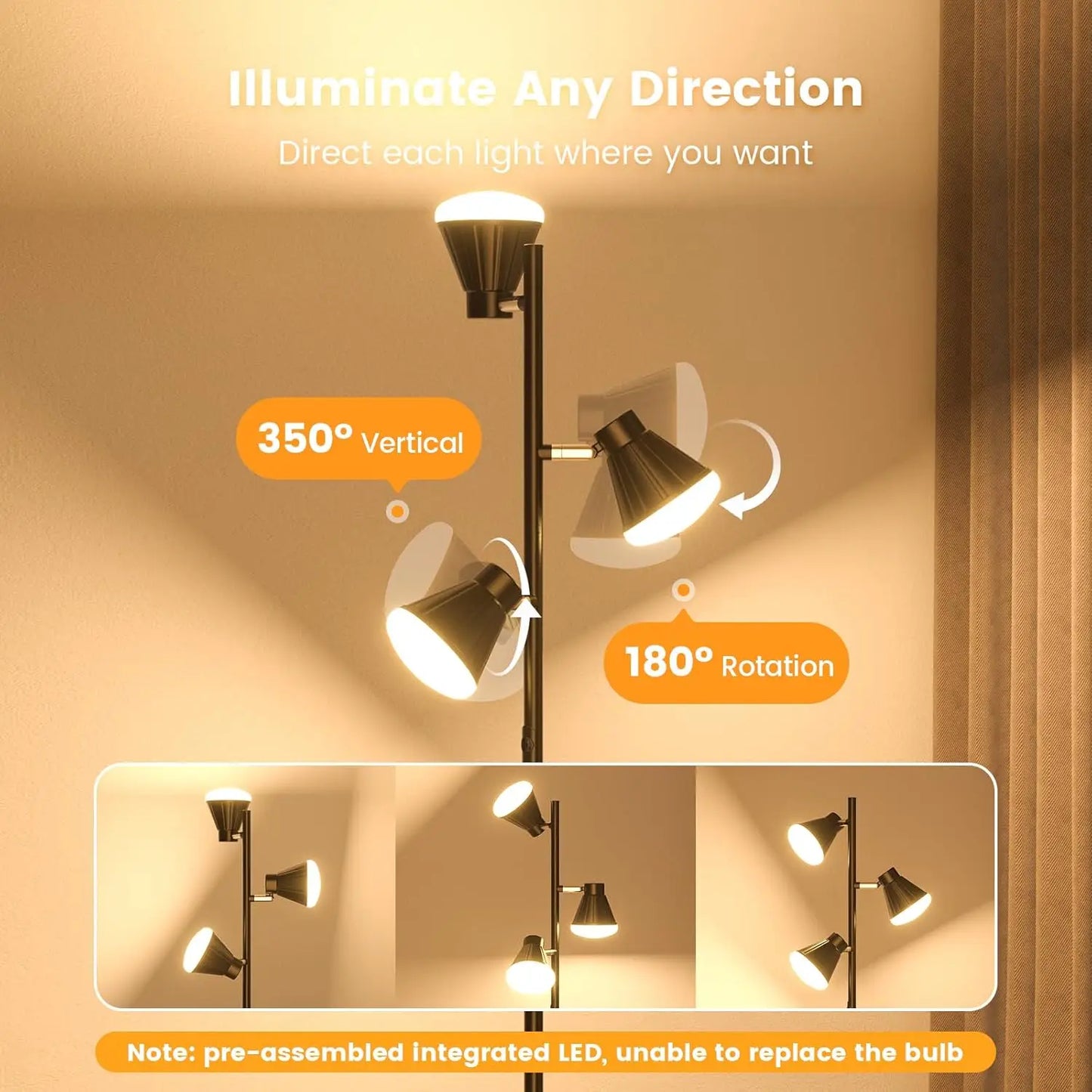 LED Tree Floor Lamp Dimmable With Remote And Touch Control