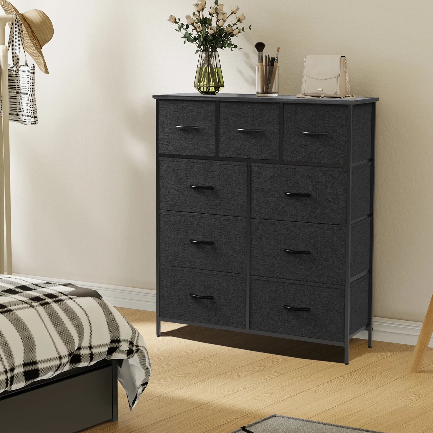 JHK 9 Drawer Fabric Storage Dresser For Bedroom Wardrobe
