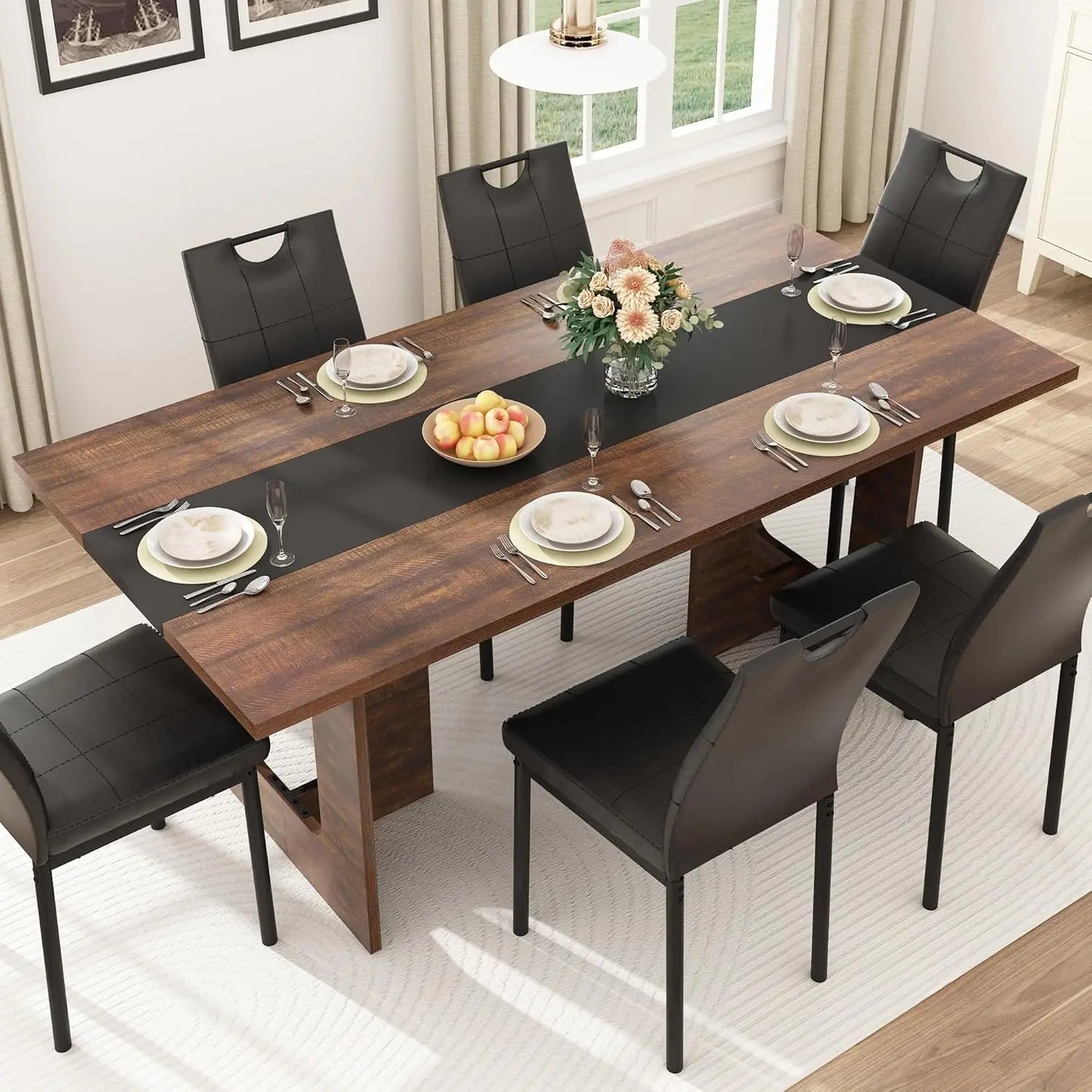 BIANXIANG Solid Wood Farmhouse Dining Table For Kitchen And Dining