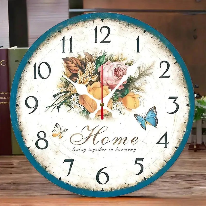 DIY 2D Flat Elegant Bouquet Wooden Round Silent Wall Clock