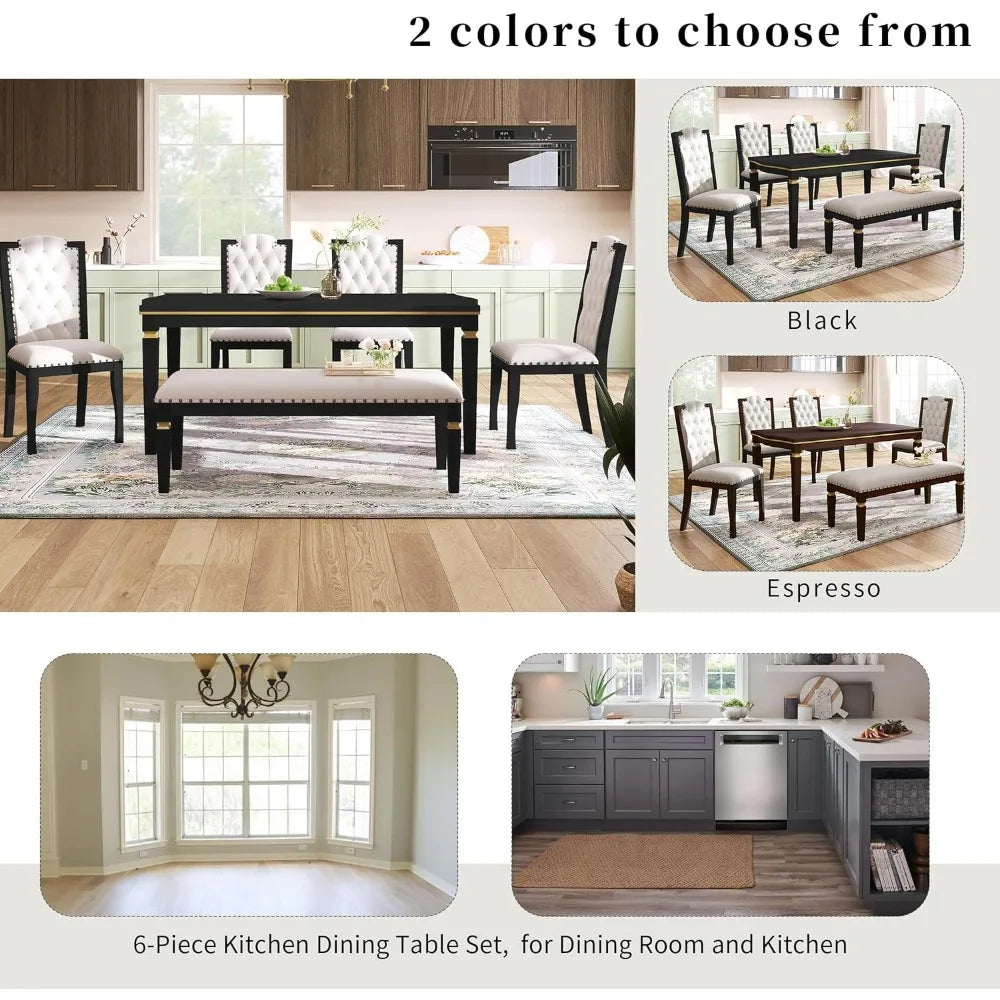 MKDK 6-Piece Dining Table Set With Bench And Chairs