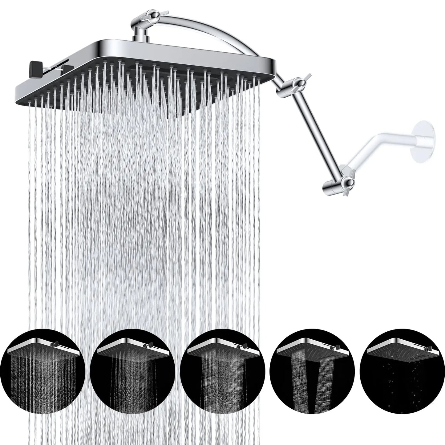 Hibbent Rain Shower Head Square Design With Five Spray Modes