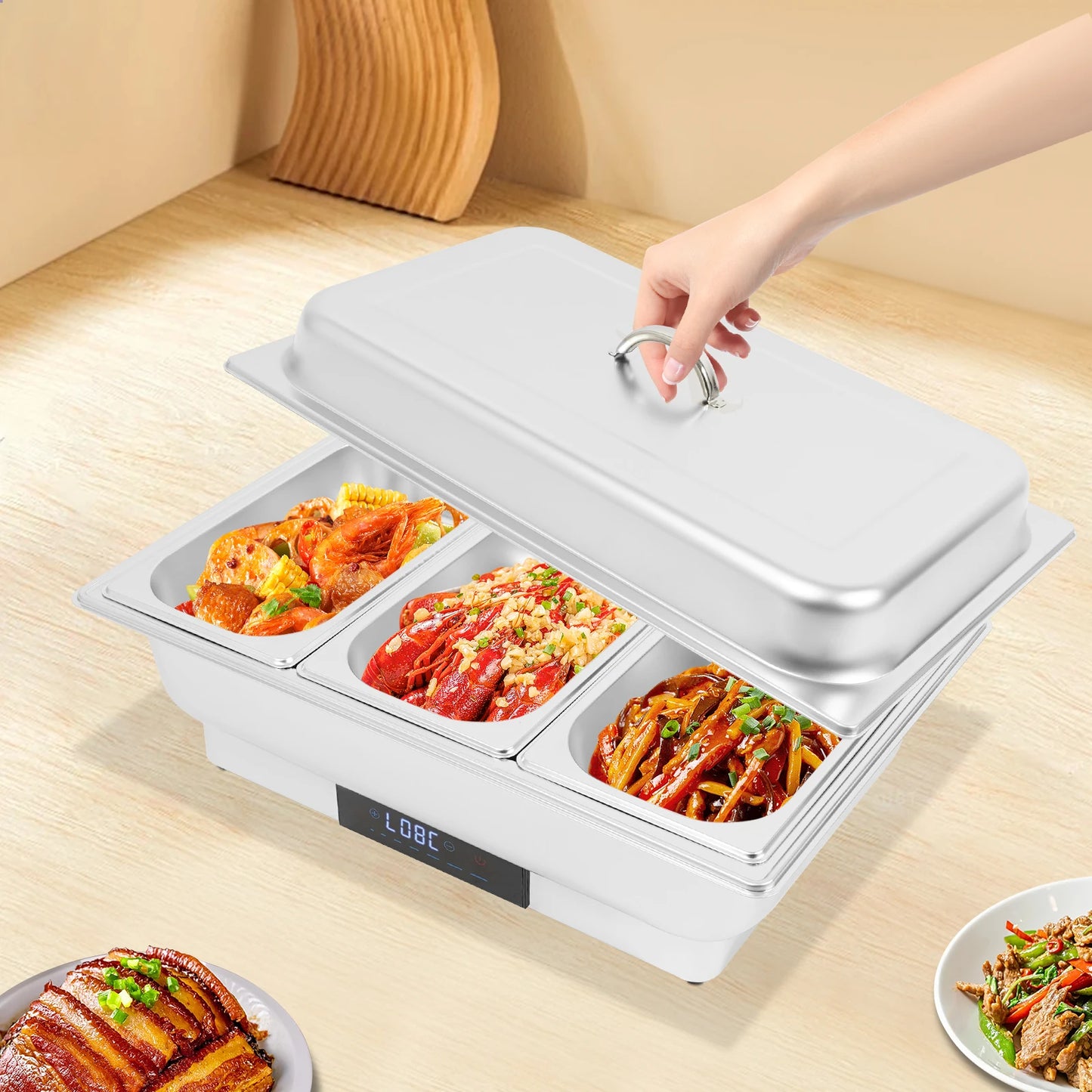 Bymaocar Electric Chafing Dish Buffet Warmer With Digital Temperature Control