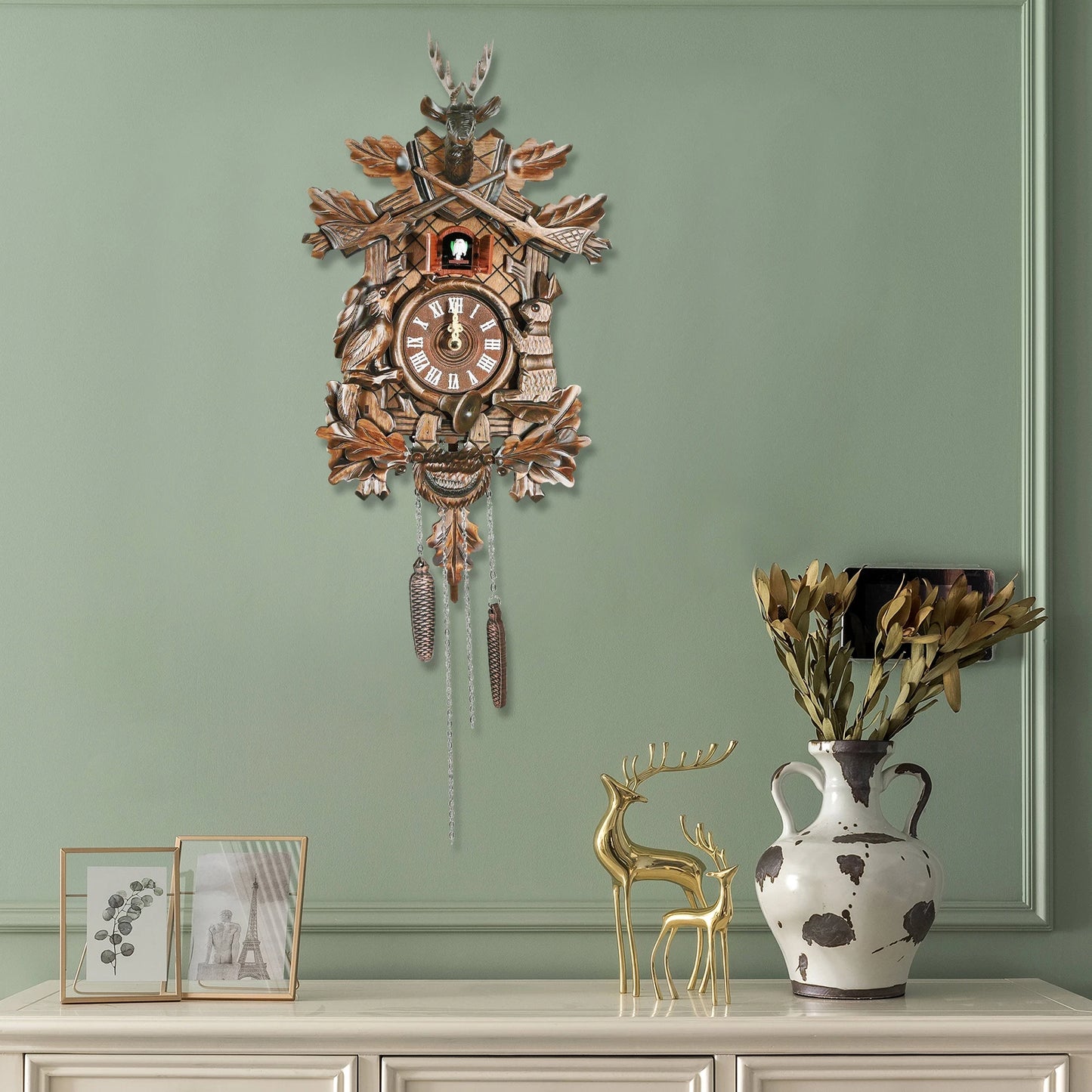 Forest Nordic Style Retro Cuckoo Wall Clock Wooden Hanging Decor