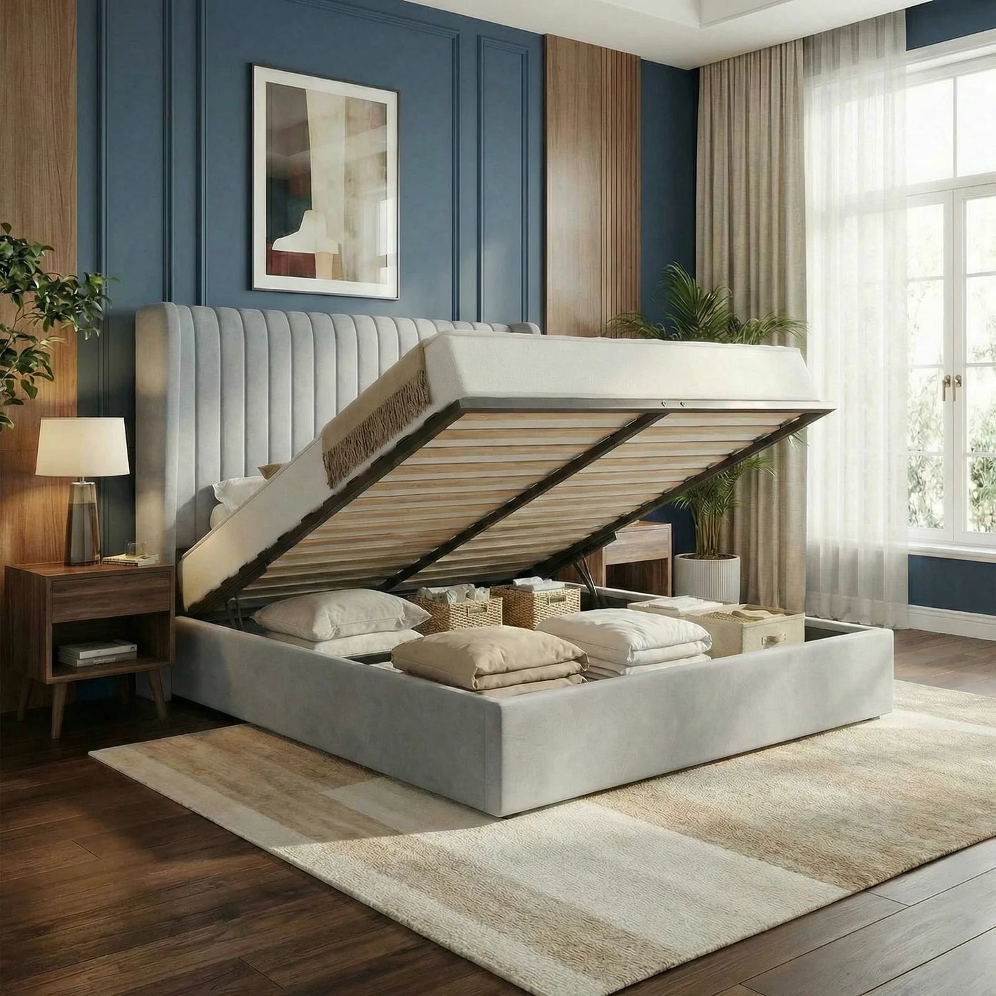 HOOMIC Velvet Lift Up Storage Bed Frame With Hydraulic System