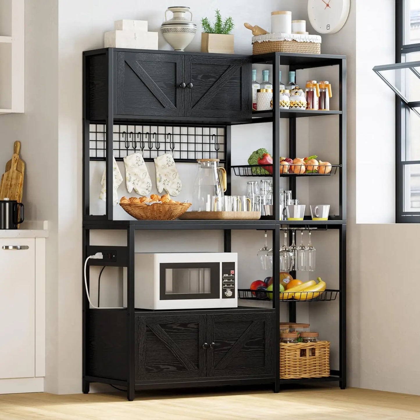 Industrial Bakers Rack With Storage Cabinets And Power Outlet