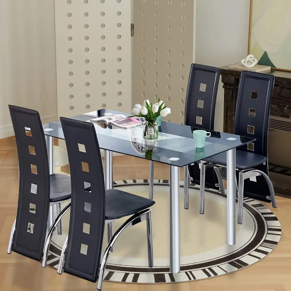 Four Seat Tempered Glass Dining Set For Compact Spaces