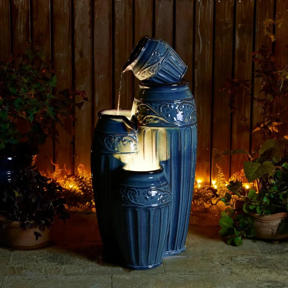 Outdoor Ceramic Fountain With LED Lights And Water Pump