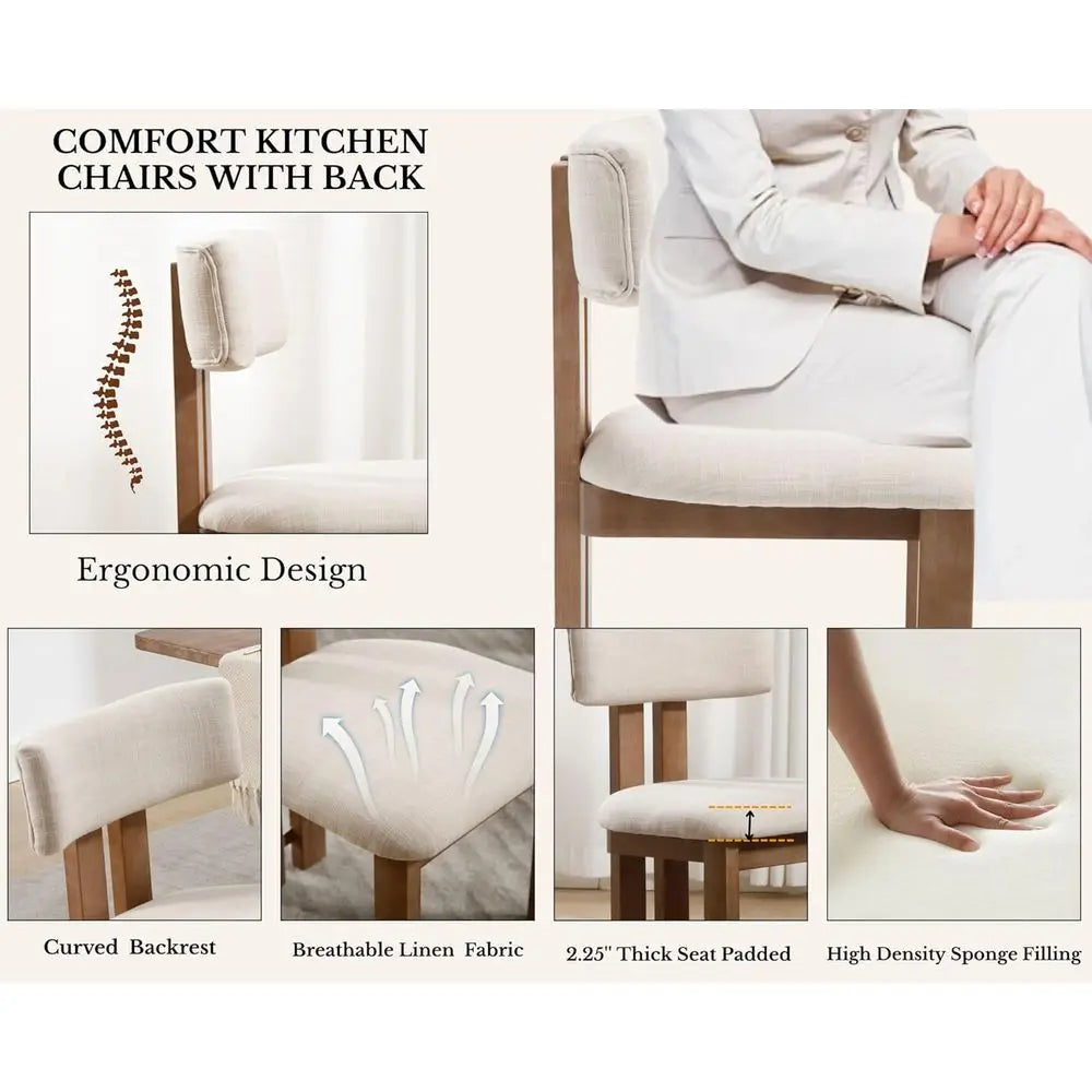 Fabric Upholstered Dining Chairs Set Of 6 With Curved Backs