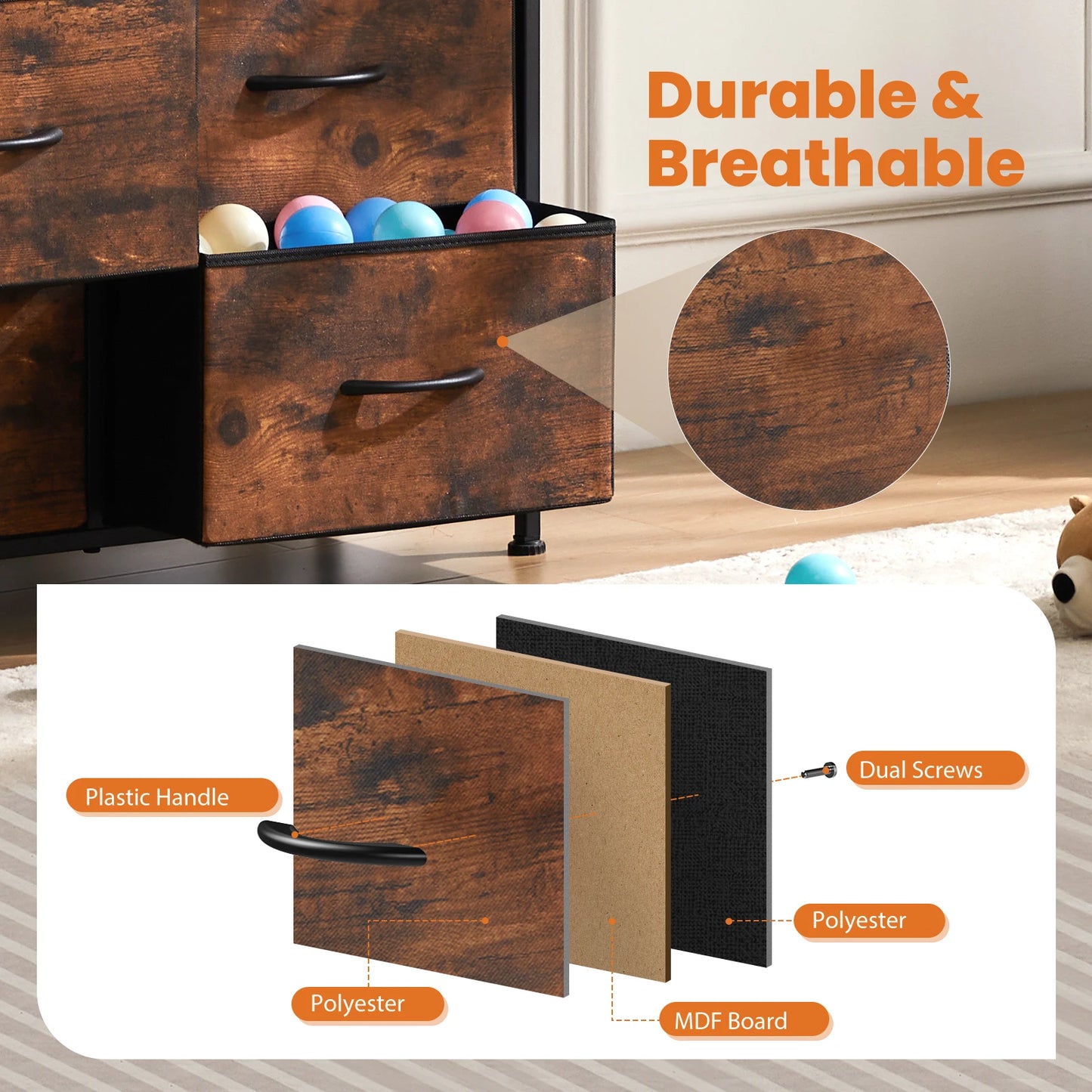 JHK 9 Drawer Fabric Storage Dresser For Bedroom Wardrobe