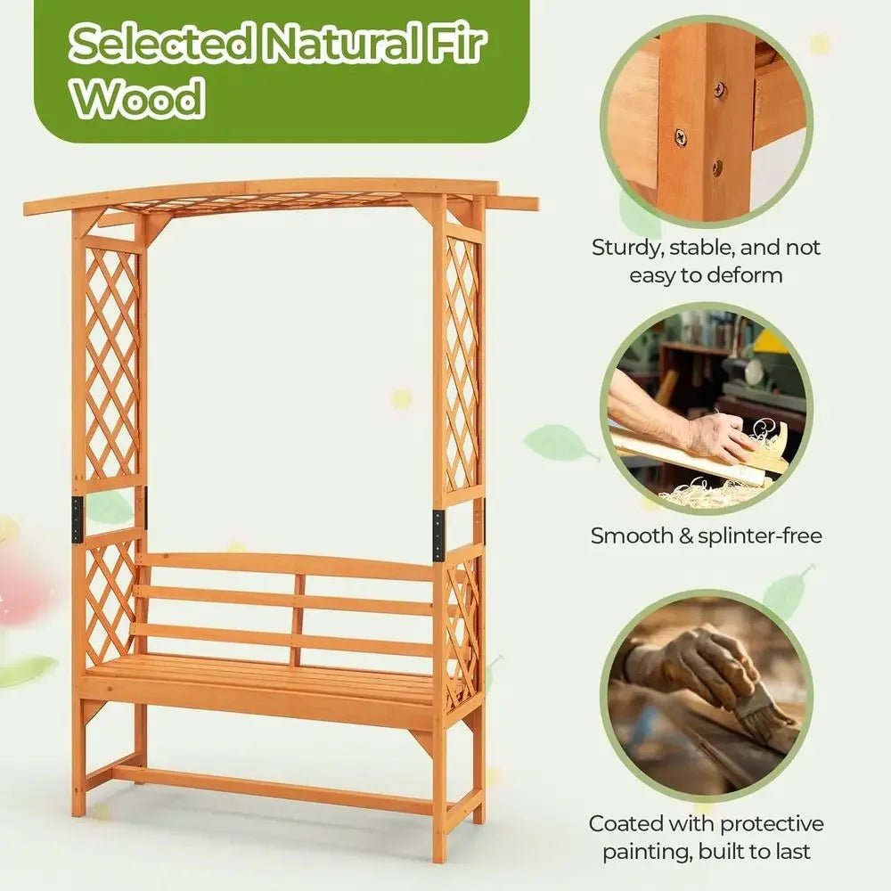 Wooden Garden Arch Trellis With Bench For Climbing Plants