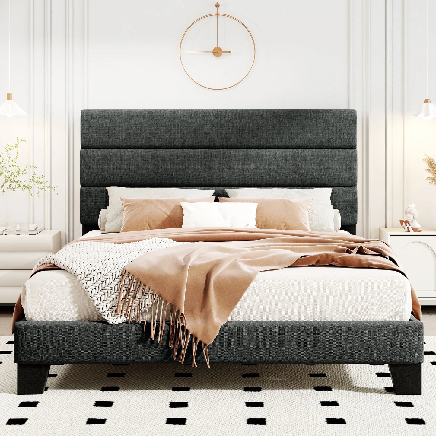 HOOMIC Bed Frame With Headboard Fabric Platform Bed With Slats