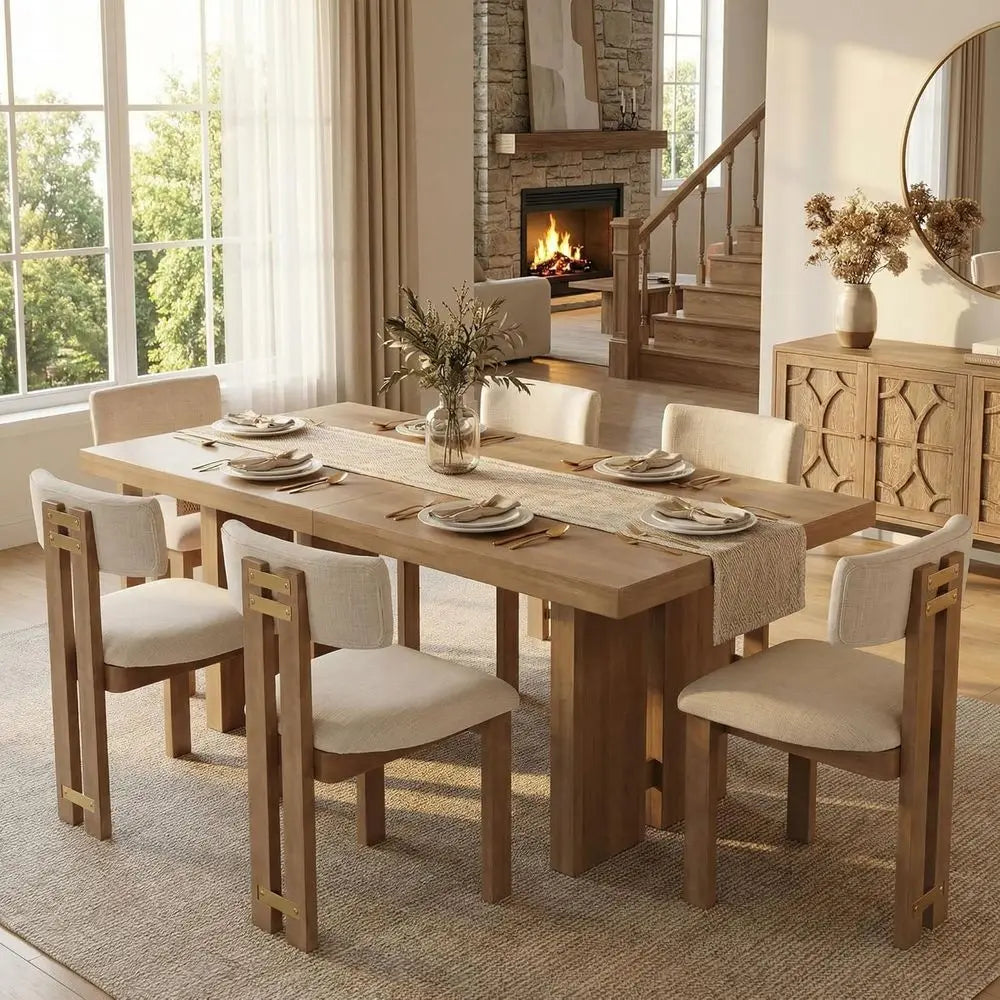 Fabric Upholstered Dining Chairs Set Of 6 With Curved Backs