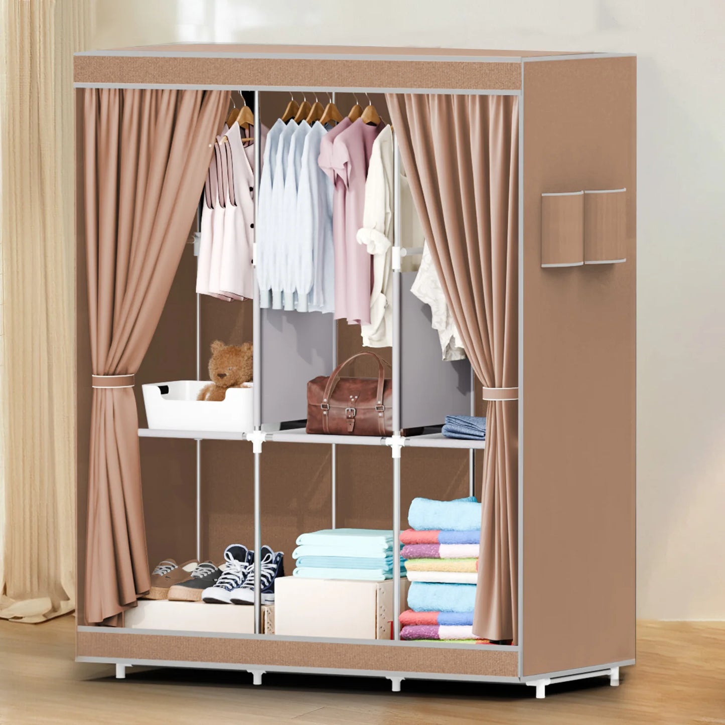 Portable Wardrobe Closet Rack With Nonwoven Fabric Cover