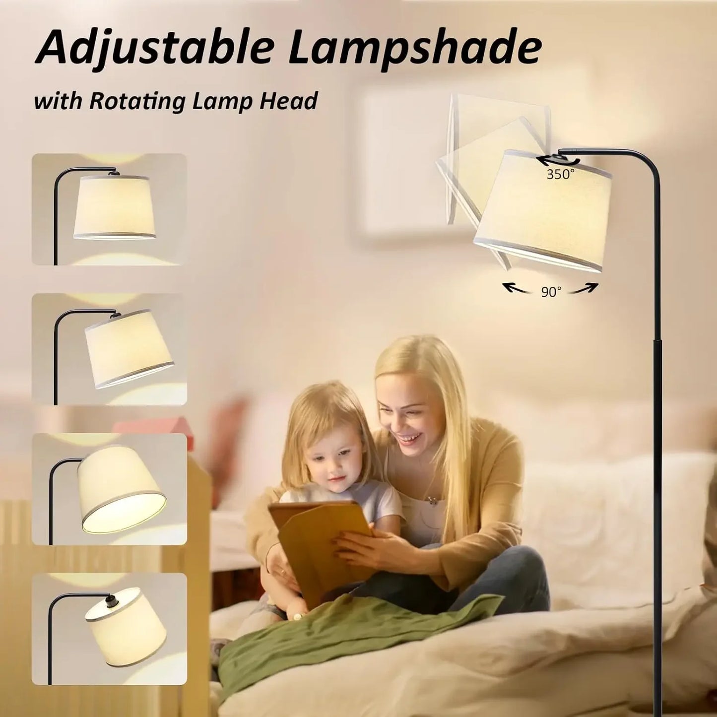 Modern Arc Floor Lamp With 3 Color Temperatures Adjustable Head