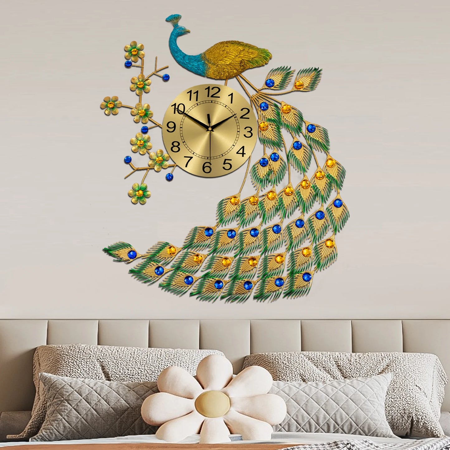 Peacock Wall Clock Modern Art Digital Timepiece For Living Rooms