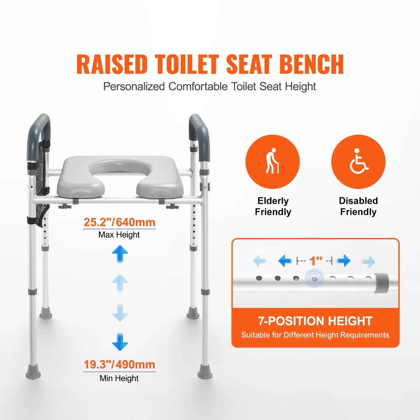 SucceBuy Raised Toilet Seat With 7-Position Height Adjustment 350 Lbs