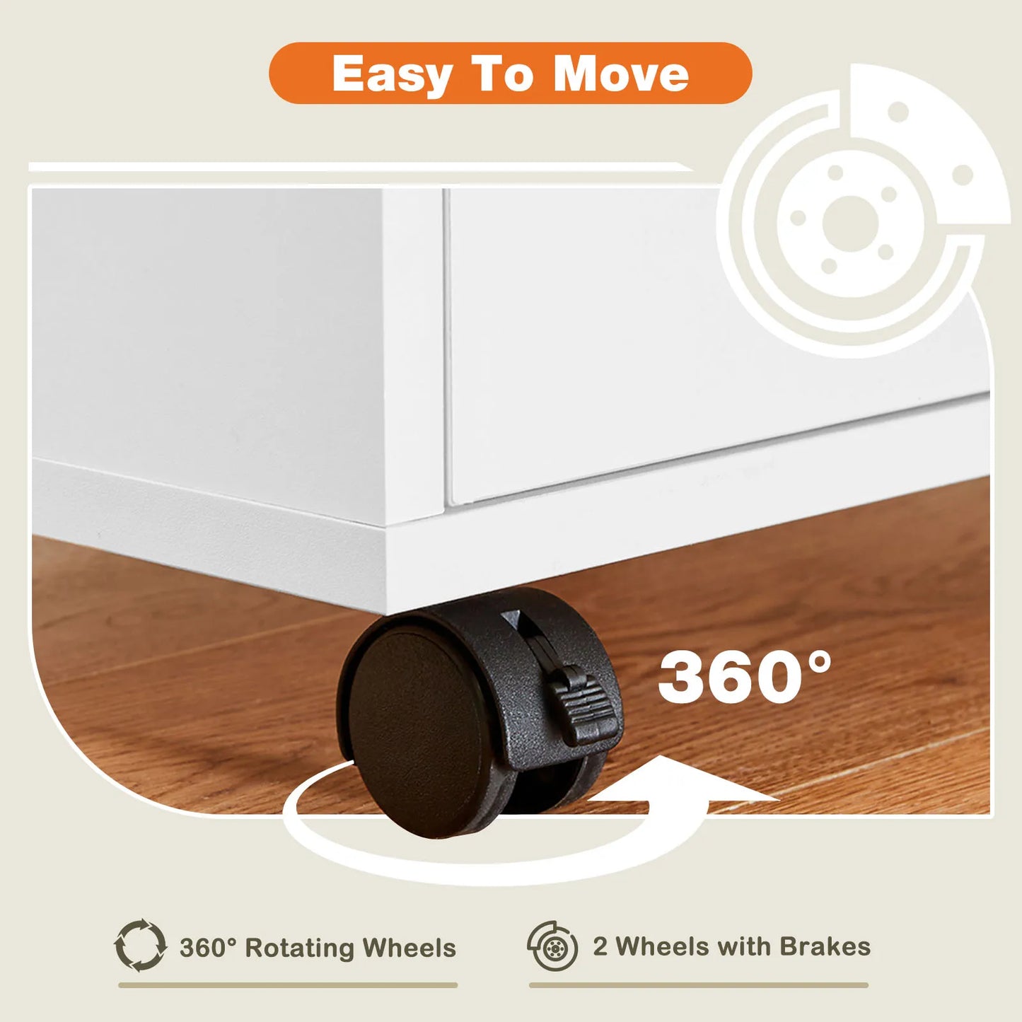 JHK Wood Nightstand 5 Drawer With Wheels Storage Organizer